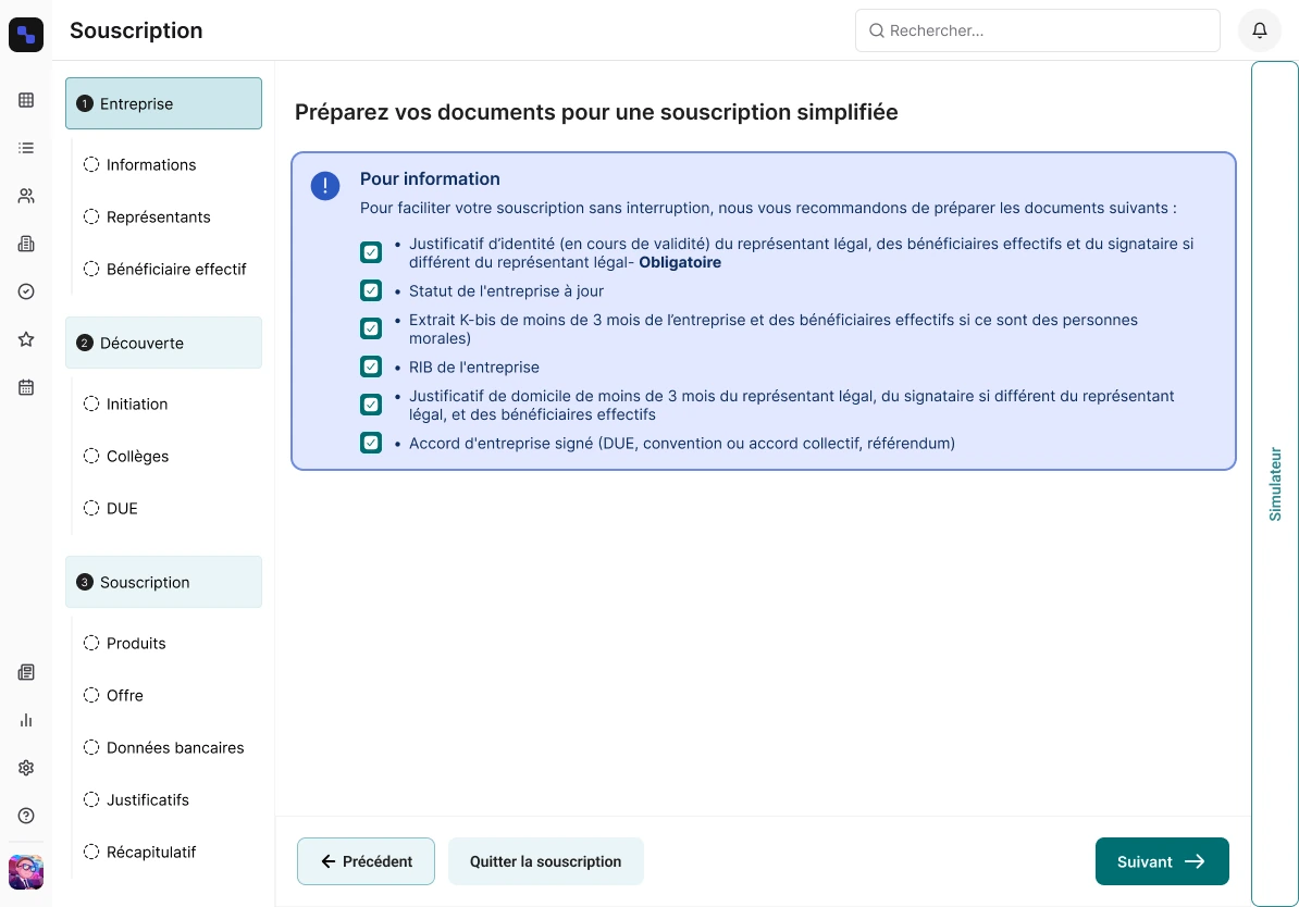 Avant : une seule liste de six documents, avec des cases déjà cochées